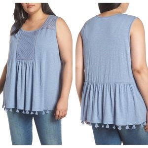 Caslon Tassel Trim Embroidered Tank Top